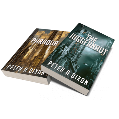 Tales from the Juggernaut Box Set 1 stacked books. The Juggernaut and Parador, by Peter A Dixon.